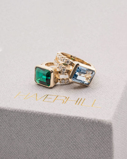 Warren Horizontal Emerald Ring with Diamonds in 14k Gold (May)