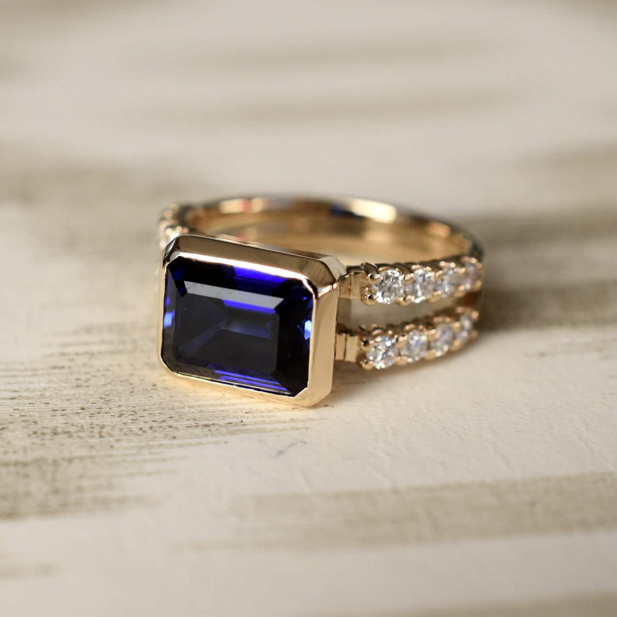 Warren Horizontal Sapphire Ring with Diamonds in 14k Gold (September)