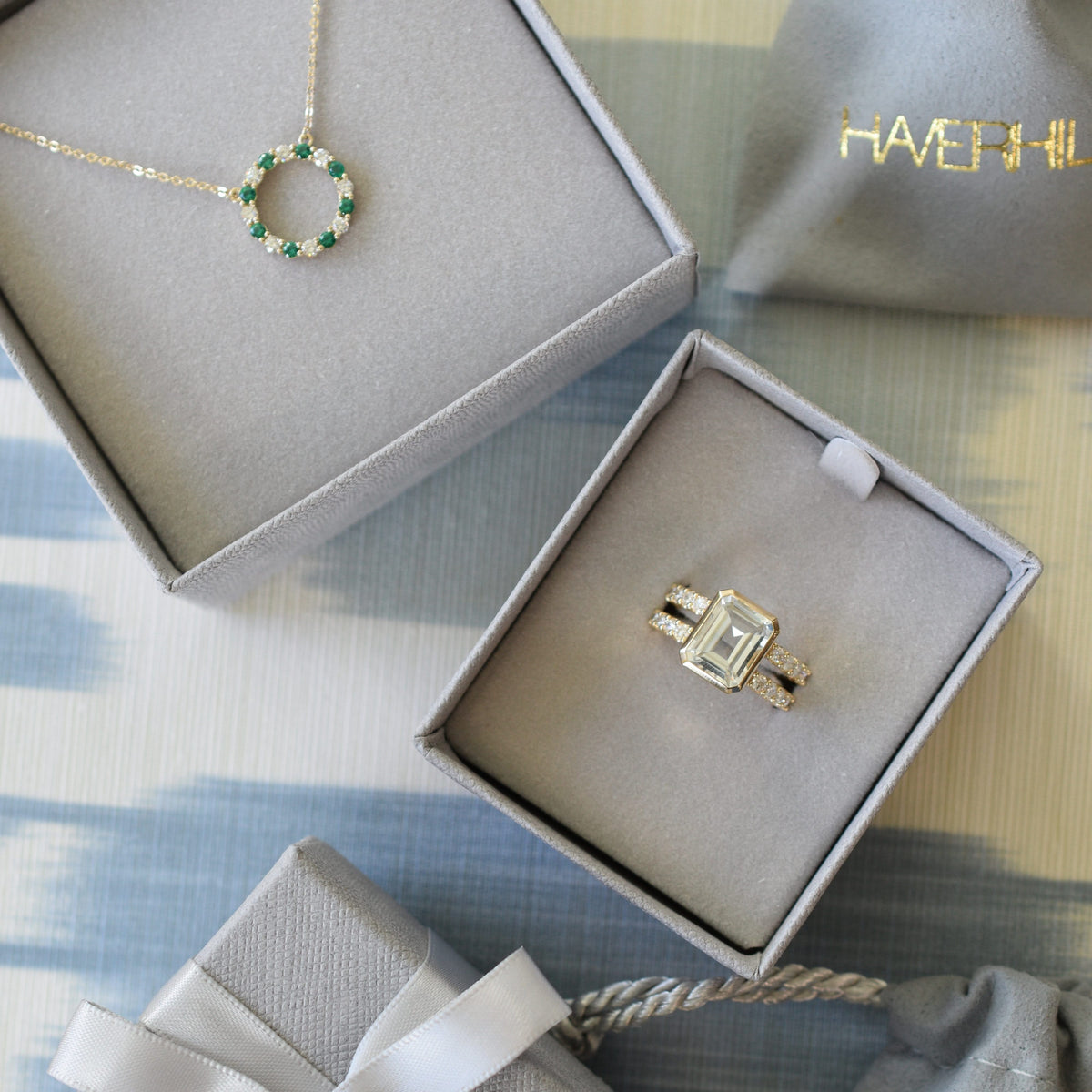 Warren Vertical White Topaz Ring with Diamonds in 14k Gold (April)