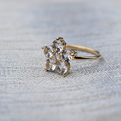 Greenwich Flower White Topaz & Diamond Ring in 14k Gold (April)