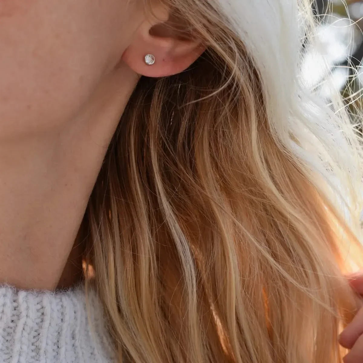 Petite White Topaz Stud Earrings in 14k Gold (April)